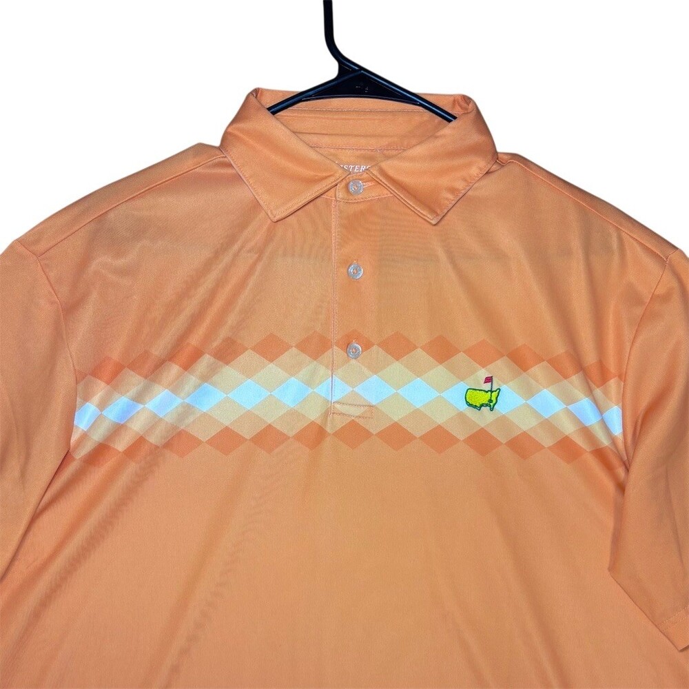 Masters Golf Polo Shirt Mens M Orange Argyle Stripe Embroidered Logo